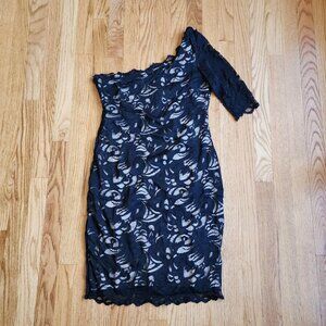 H&M Lace Cocktail Dress | Medium | Black, Nude Lining, Stretch One Sleeve NWT